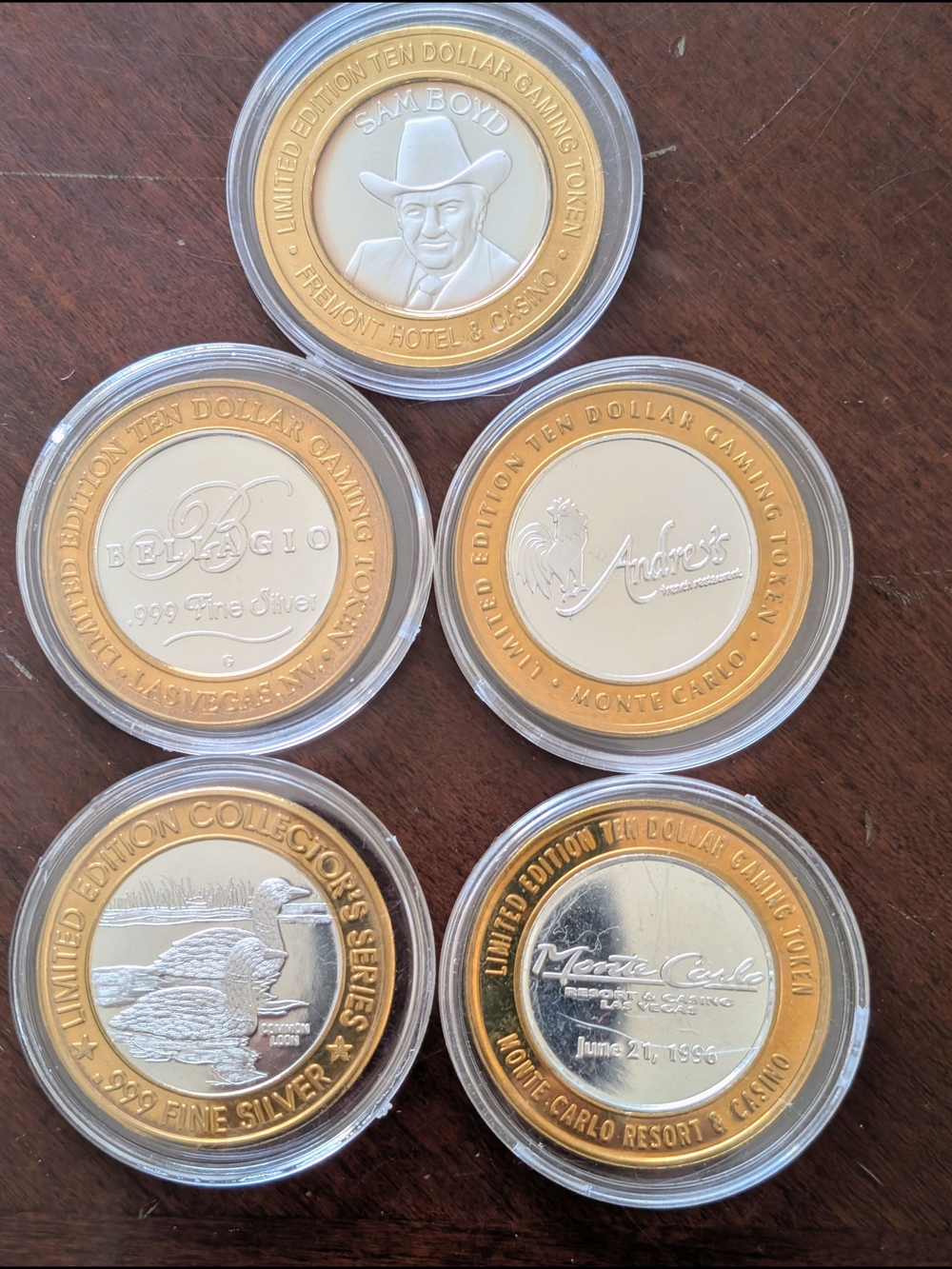 Limited Edition Casino Gaming Tokens - Gold & Silver Tone Set